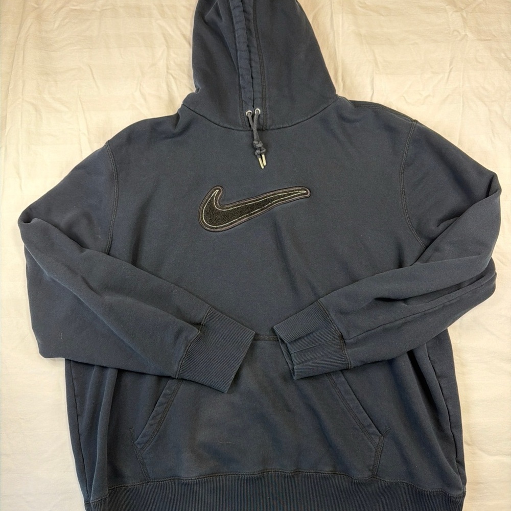 Nike Mens XXL Black Center Swoosh Pullover Hoodie Embroidered Logo